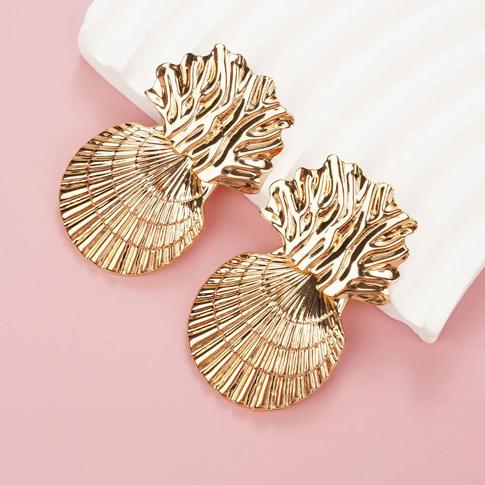 Bohemian New Fashion Shell Studs Statement Earrings Beach Jewelry For Women Stainless Steel Fan-shaped Wedding Jewelry Gift