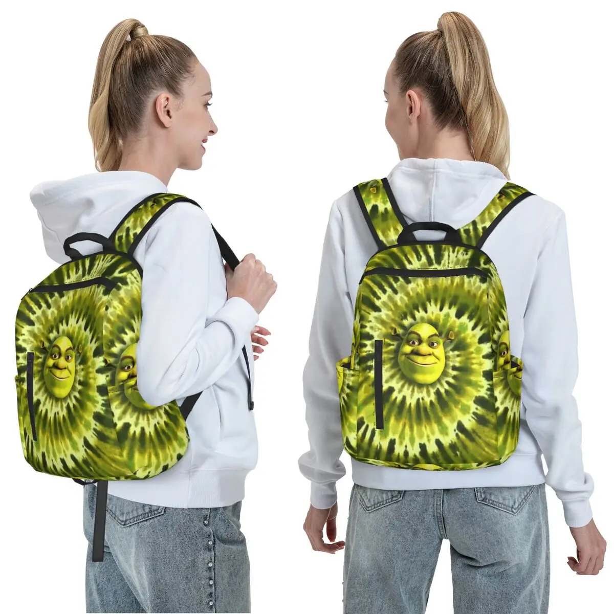 Shrek Tie Dye Backpack Daypack Large Capacity Children BookBag School Bag Shoulder Bags for Men Women