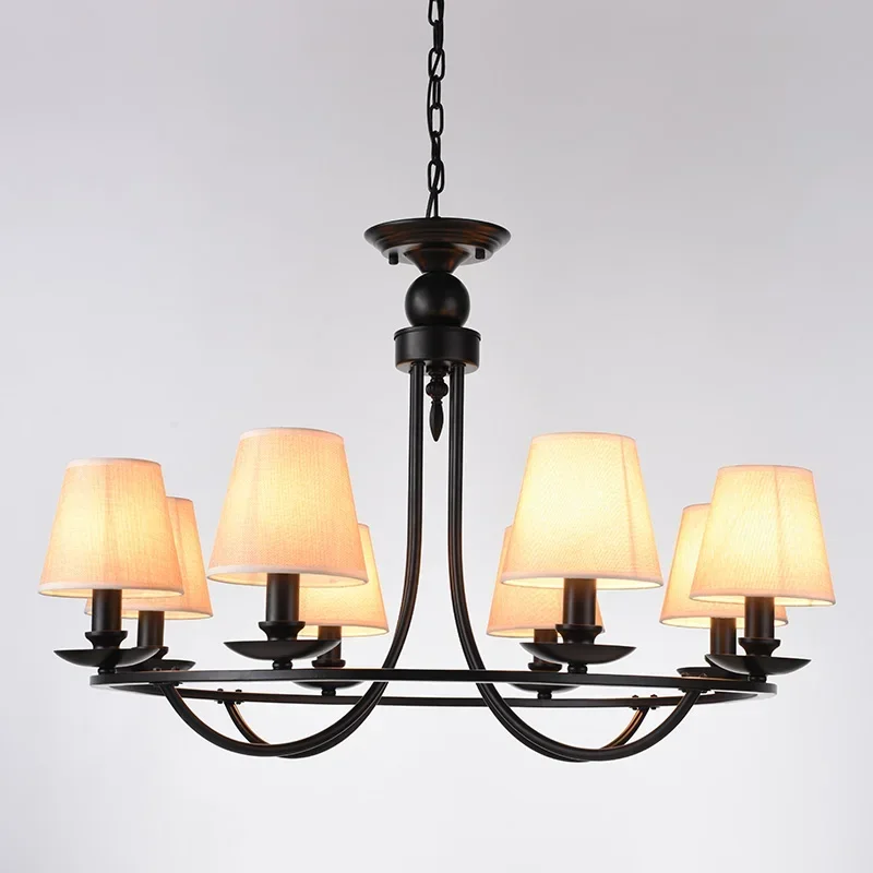 Chandelier LED American Style Vintage Pendant lamp Fabric Shade Ceiling Lamp for Living-room Dinning Room Painted E14 Socket