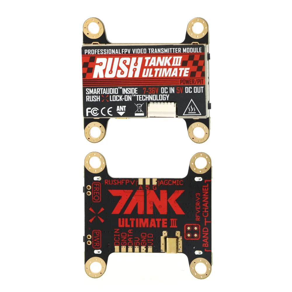 

RushFPV Tank III Ultimate VTX 5.8ГГц 48 каналов RaceBand 25-800мВт с регулируемой мощностью 2-8S, стабильный сигнал для FPV-дронов для гонок