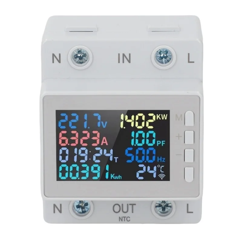Single Phase Energy Meter Din Rail Electricity Usage Tester Voltmeter Ammeter Watt Kwh Frequency Power Meter AC Digital 63A