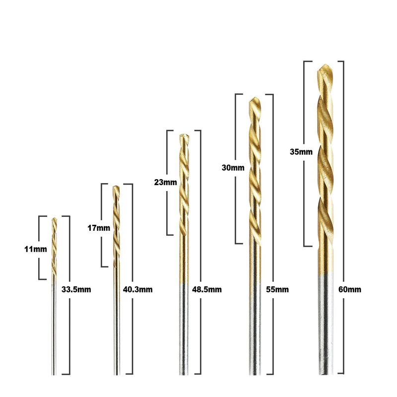 Broca de acero de alta velocidad HSS, 50 piezas, para madera chapada en titanio, herramientas eléctricas de calidad 1/1, 5/2/2, 5/3mm