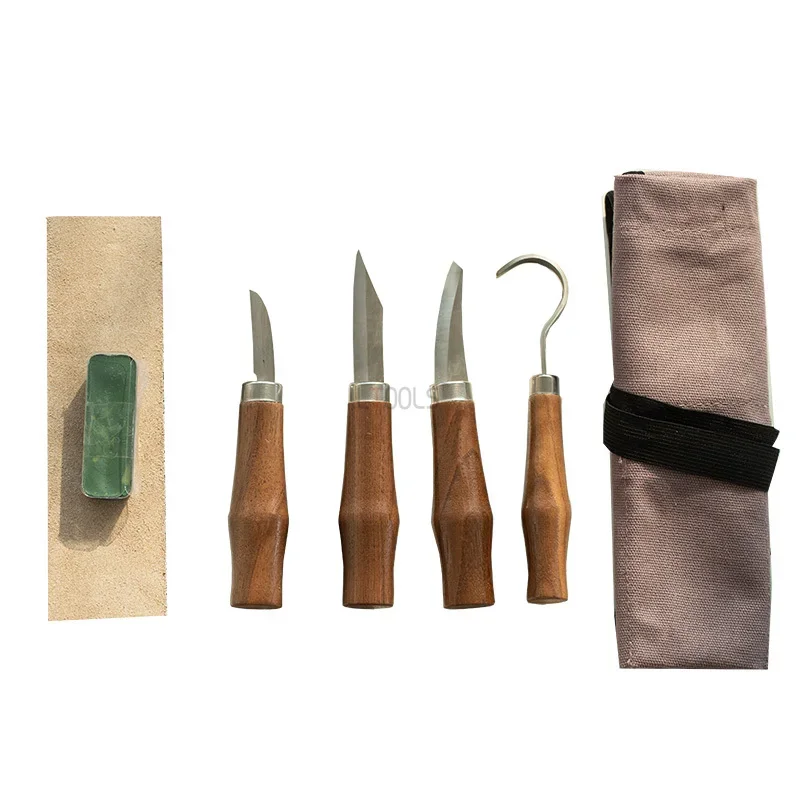 Imagem -06 - Diy Wood Carving Tools Grupo Walnut Wood & Chrome Vanadium Steel Handle Faca Curvada Ferramenta de Mão Profissional Suite