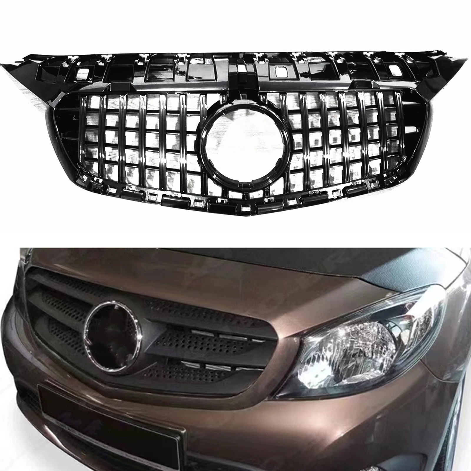 Grill Front Grille For Mercedes-Benz Citan W415 2013 2014 2015 2016 2017 2018-2021 GT Style Black Upper Bumper Hood Mesh Grid