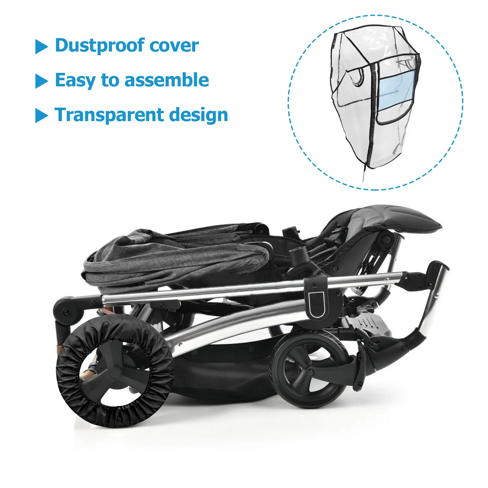Clear Stroller Rain Cover Waterproof Windproof Protective Transparent Shield Baby Carriage Raincover for Pram Pushchair Outdoor