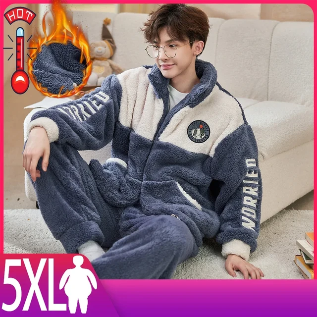 Pijamas calidos de invierno para hombre 5XL conjuntos de pijamas para hombre ropa de franela para el hogar ropa de dormir gruesa y calida de lana pijama de talla grande AliExpress