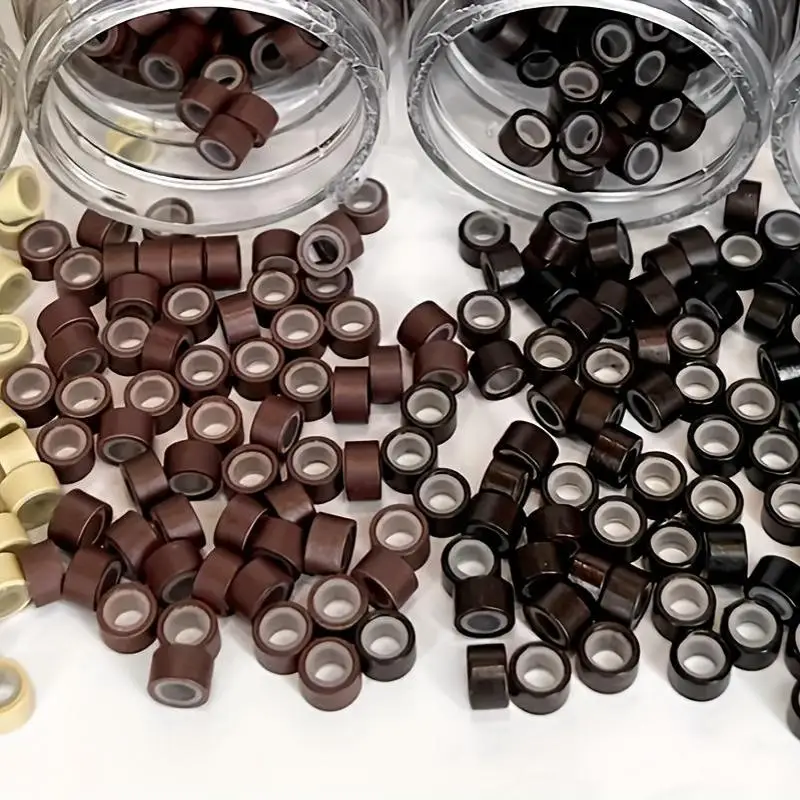 

100Pcs Hair Extentions Micro Rings Links Beads 5mm Silicone Lined Beads for Human Hair Extensions Tool-Multi-colored