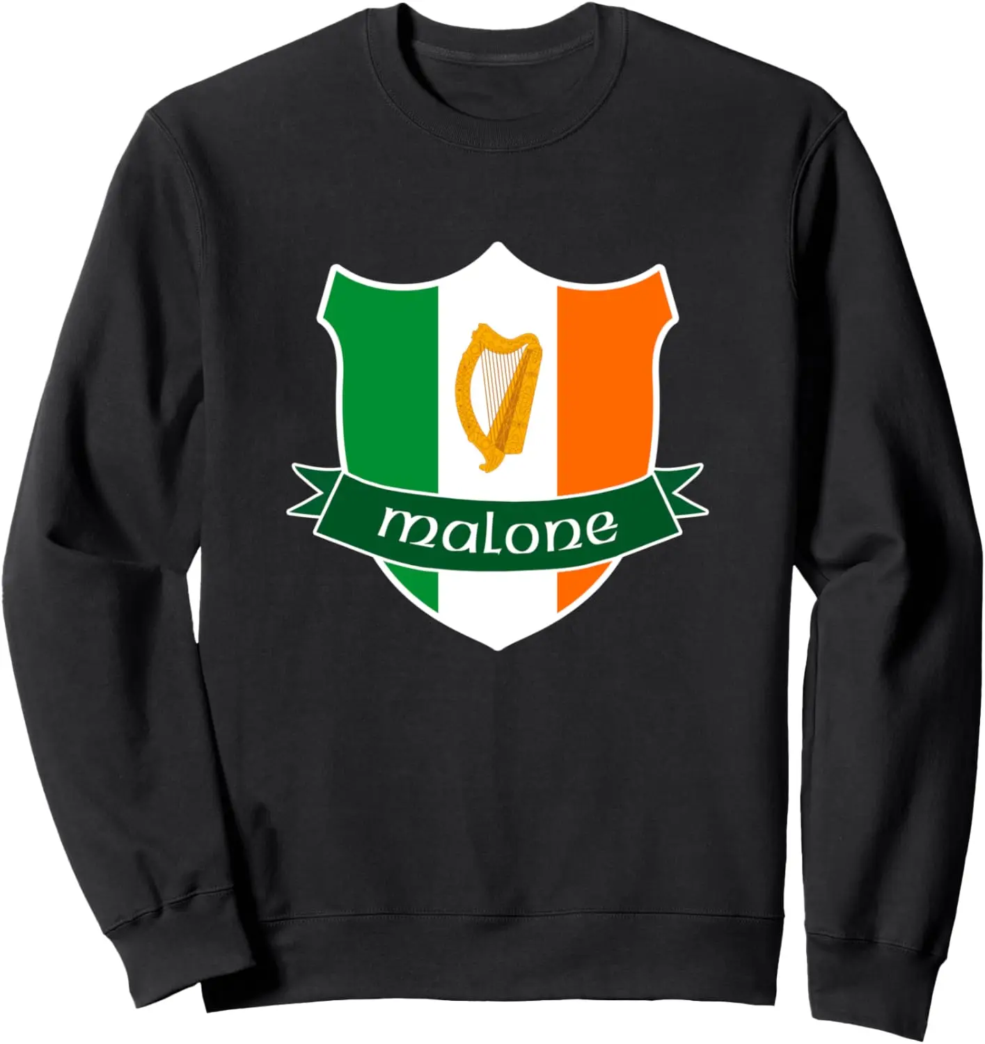 Malone Name Irish Sweatshirt Irish Flag Harp Crest