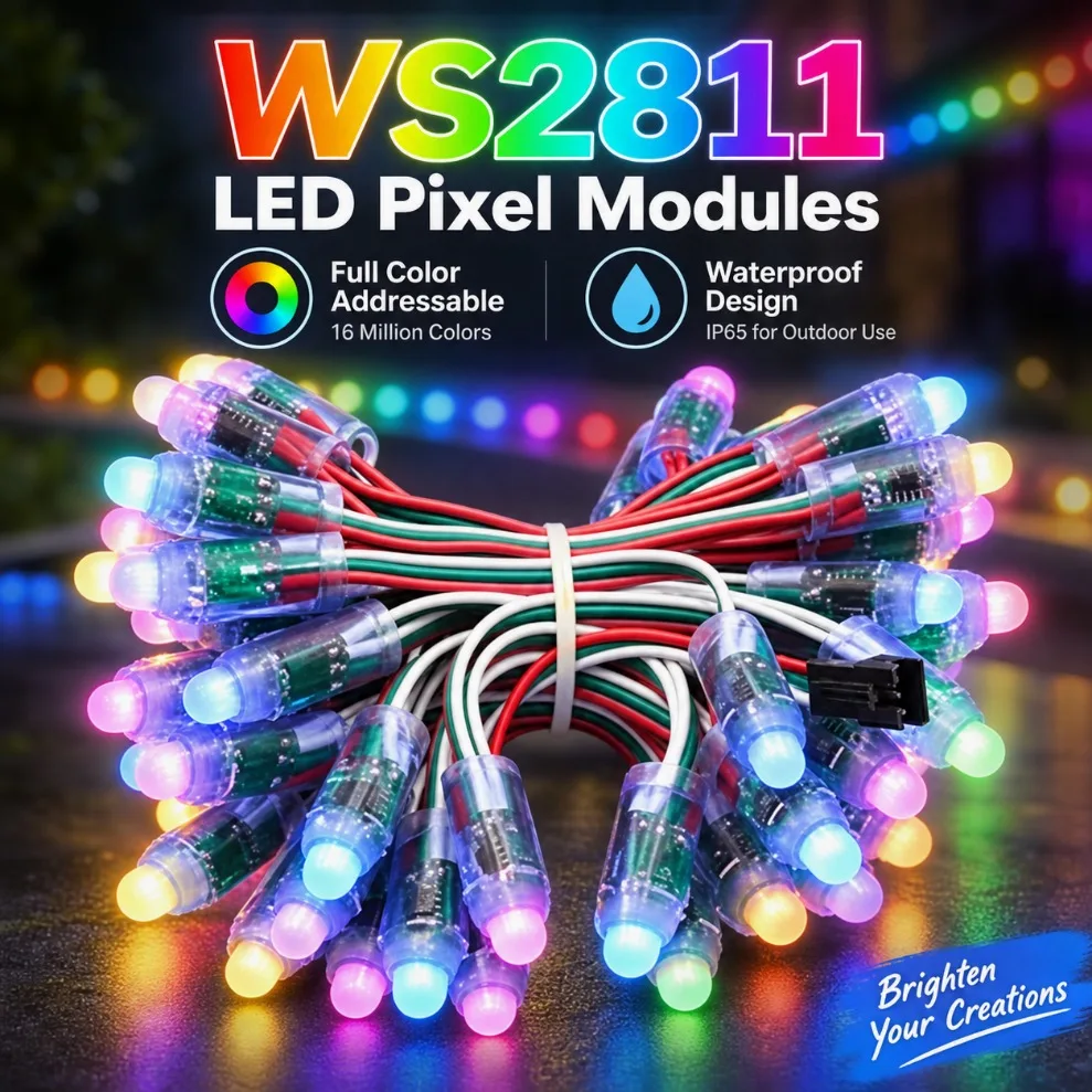 WS2811 LED Pixel Module Light DC5V/12V 12mm Full Color RGB Digital Addressable String Lights IP68 Waterproof 50/100/200pcs