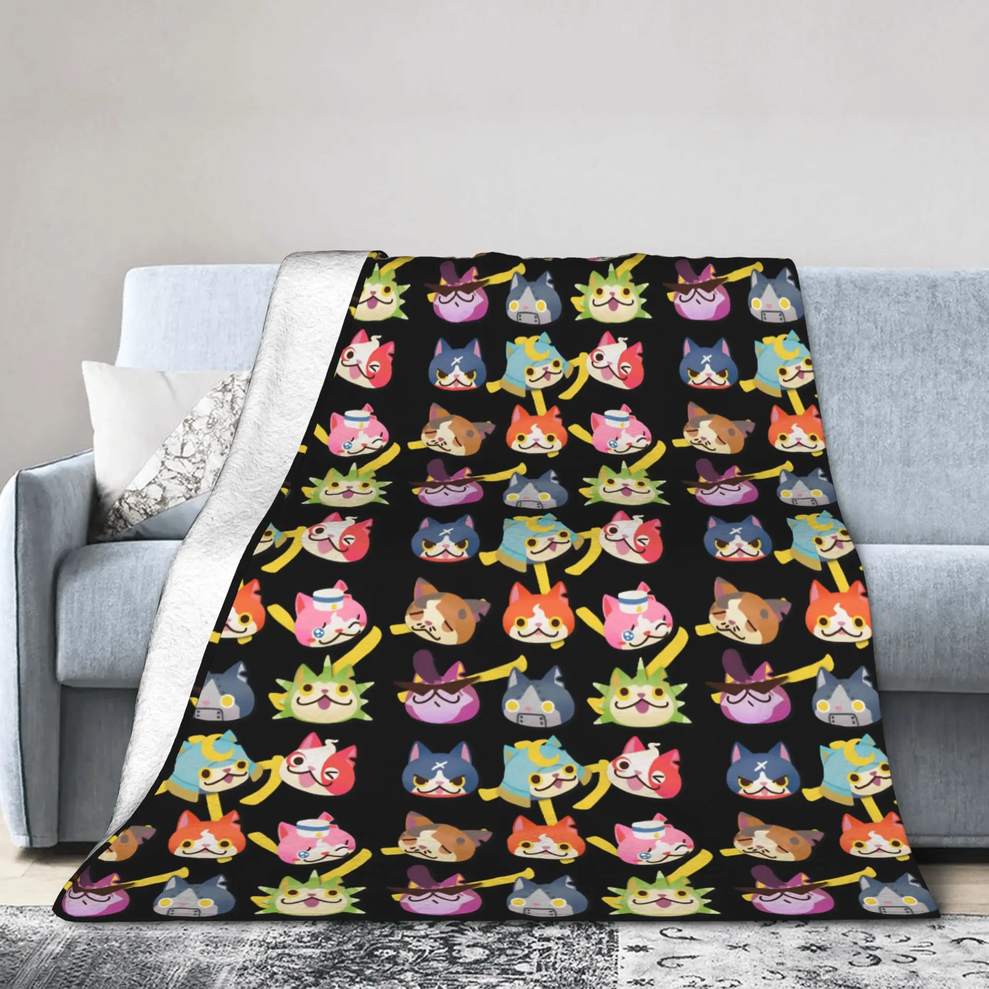 Yokai Watch Game Flannel Throw Blankets Jibanyan Robonyan Shogunyan Blankets for Bed Travel Super Soft Plush Thin Quilt