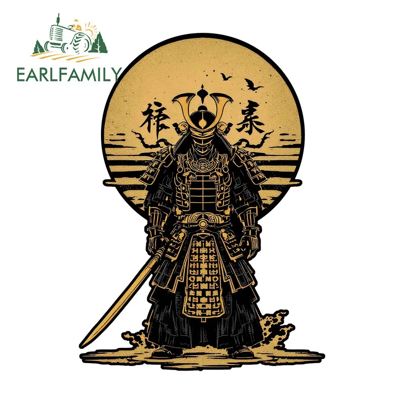 

EARLFAMILY Samurai with Golden Sun Car Stickers Motorcycle Windows Helmet Waterproof Decal Scratch-Proof Fashionable Car Goods