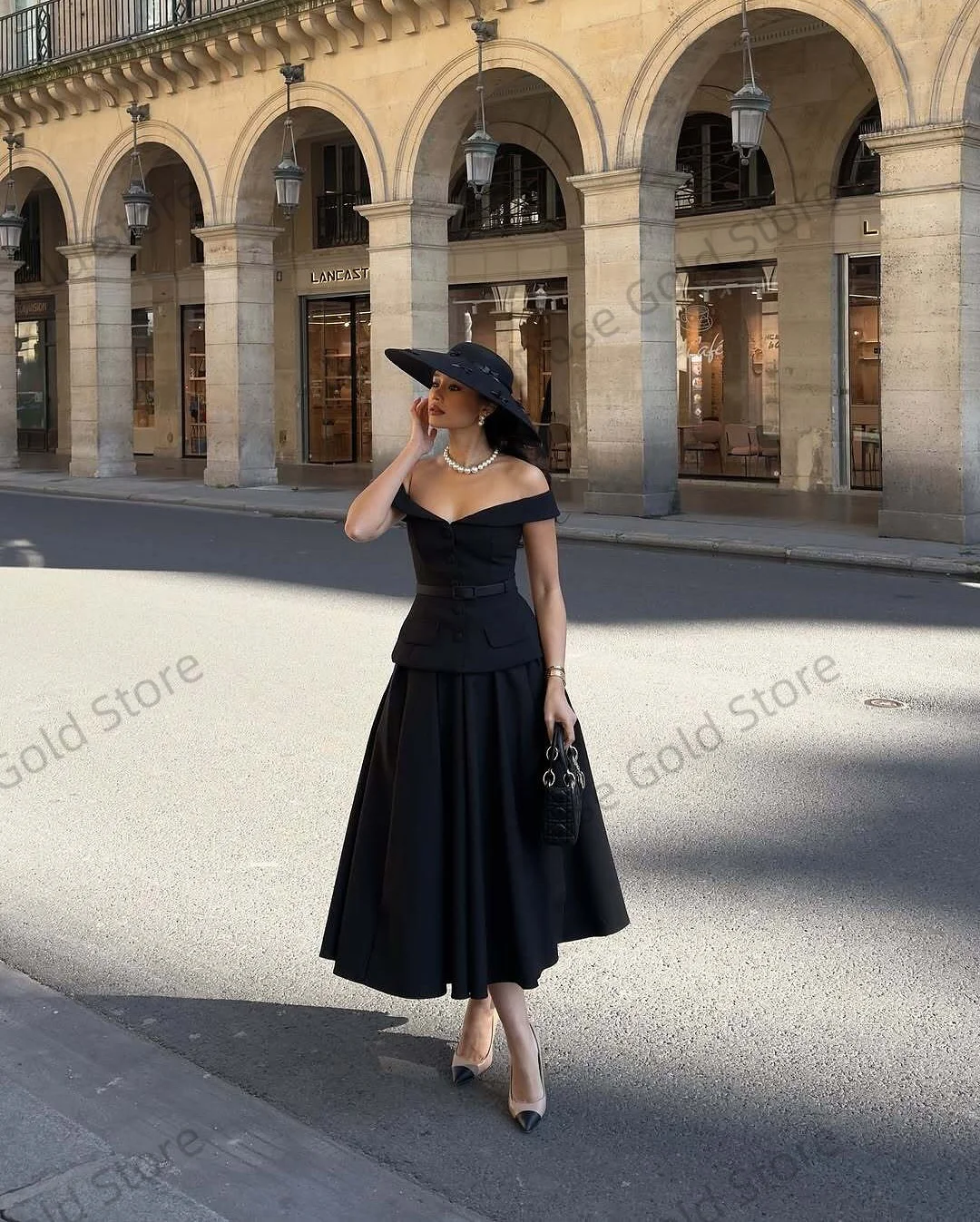 Abito da ballo nero personalizzato per donna Una linea a vita alta Abiti da Noche Elegante abito da sera formale senza maniche con spalle scoperte