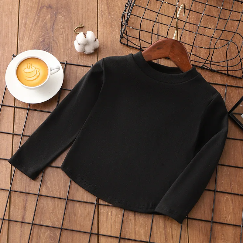 1pcs Autumn Winter Children\'s T-Shirts Solid Color Warm Tops Kids Round Neck Long Sleeve Base Shirt Boys Girls Tshirts Clothes