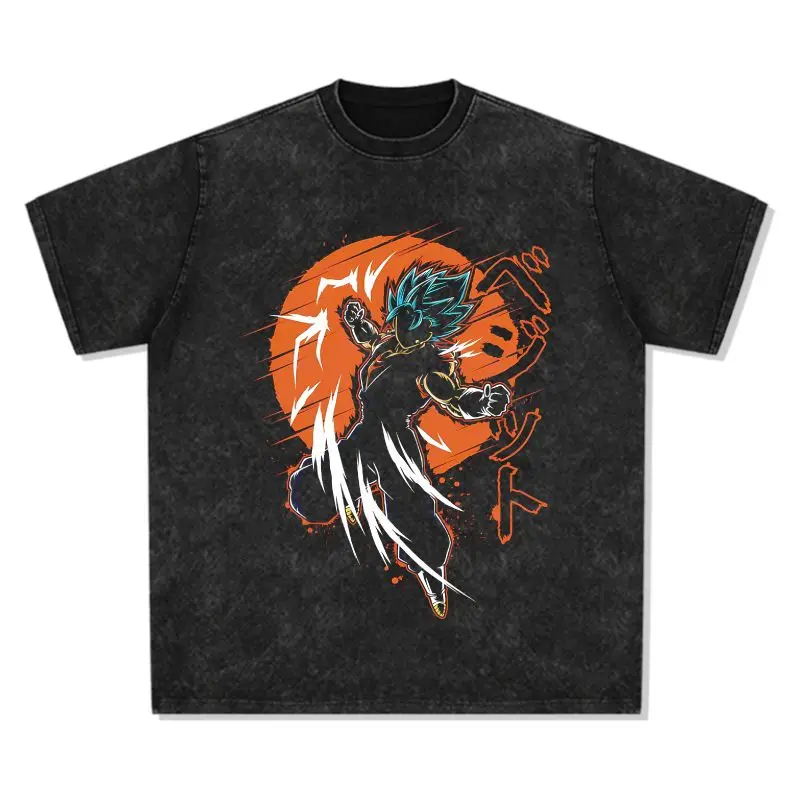 

Men's retro washed T-shirt street wear Japanese anime dragon ball pattern T-shirt Harajuku T-shirt hip-hop casual top T-shirt