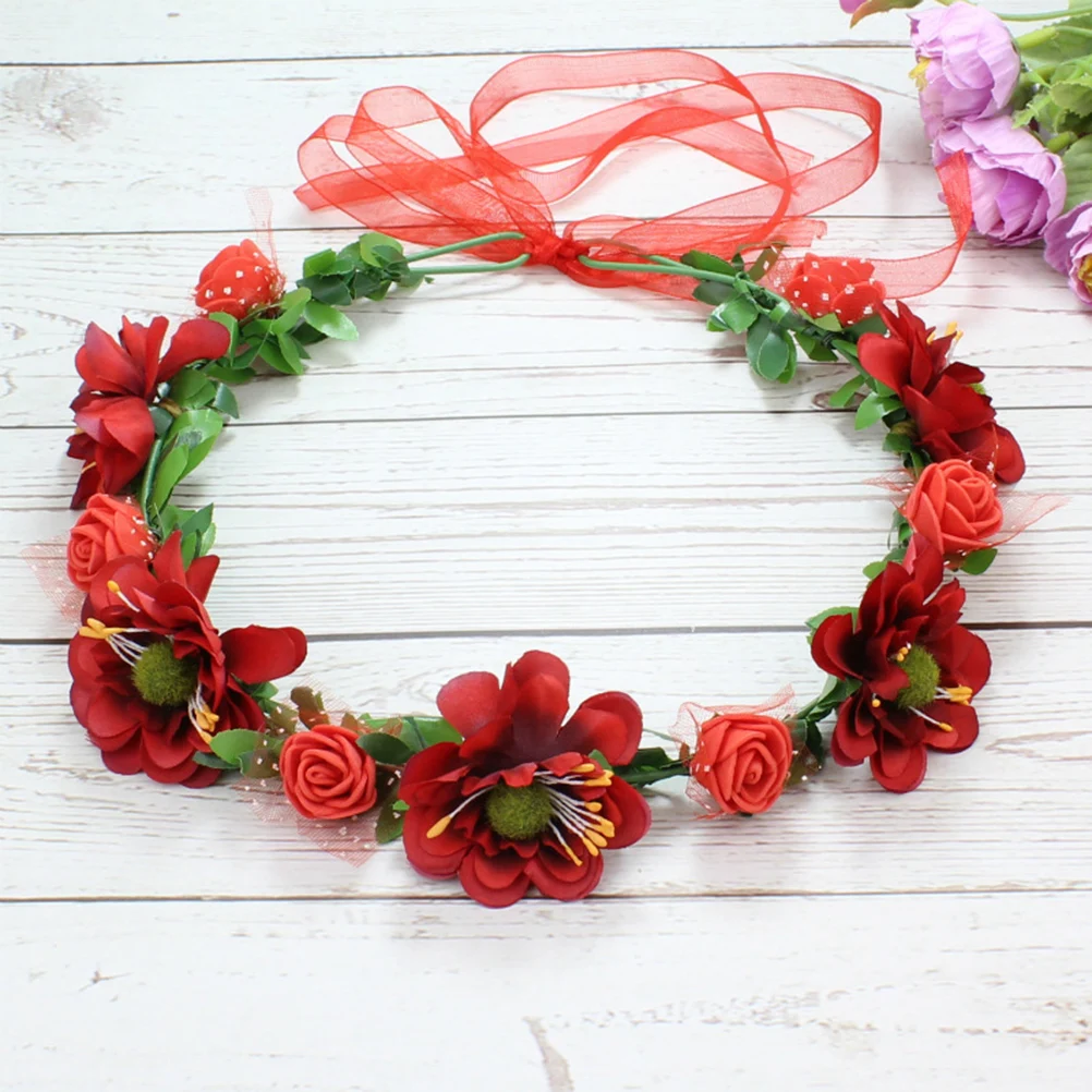 

3pcs Artificial Flower Hair Band Floral Headband Bridal Headdress Wreath Graduation Party Photo Shoots Odorless Ribbon Strap