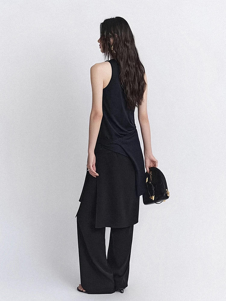 REDDACHiC Wikkelrok Zwarte Broek Vintage Koreaanse Solid Split Side Straight Wijde Pijpen Broek Casual Werk Minimalistische Dameskleding