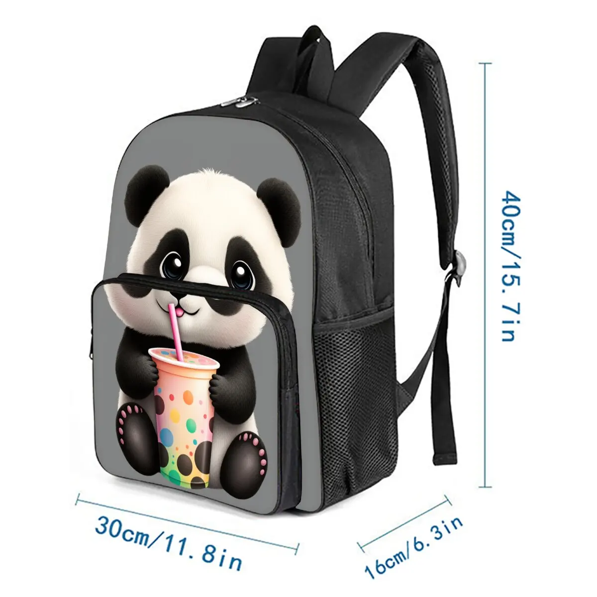 Panda Print Square Front Pocket Backpack For Boy And Girls Best Gifts 2D Flat Cartoon School Bag For Children