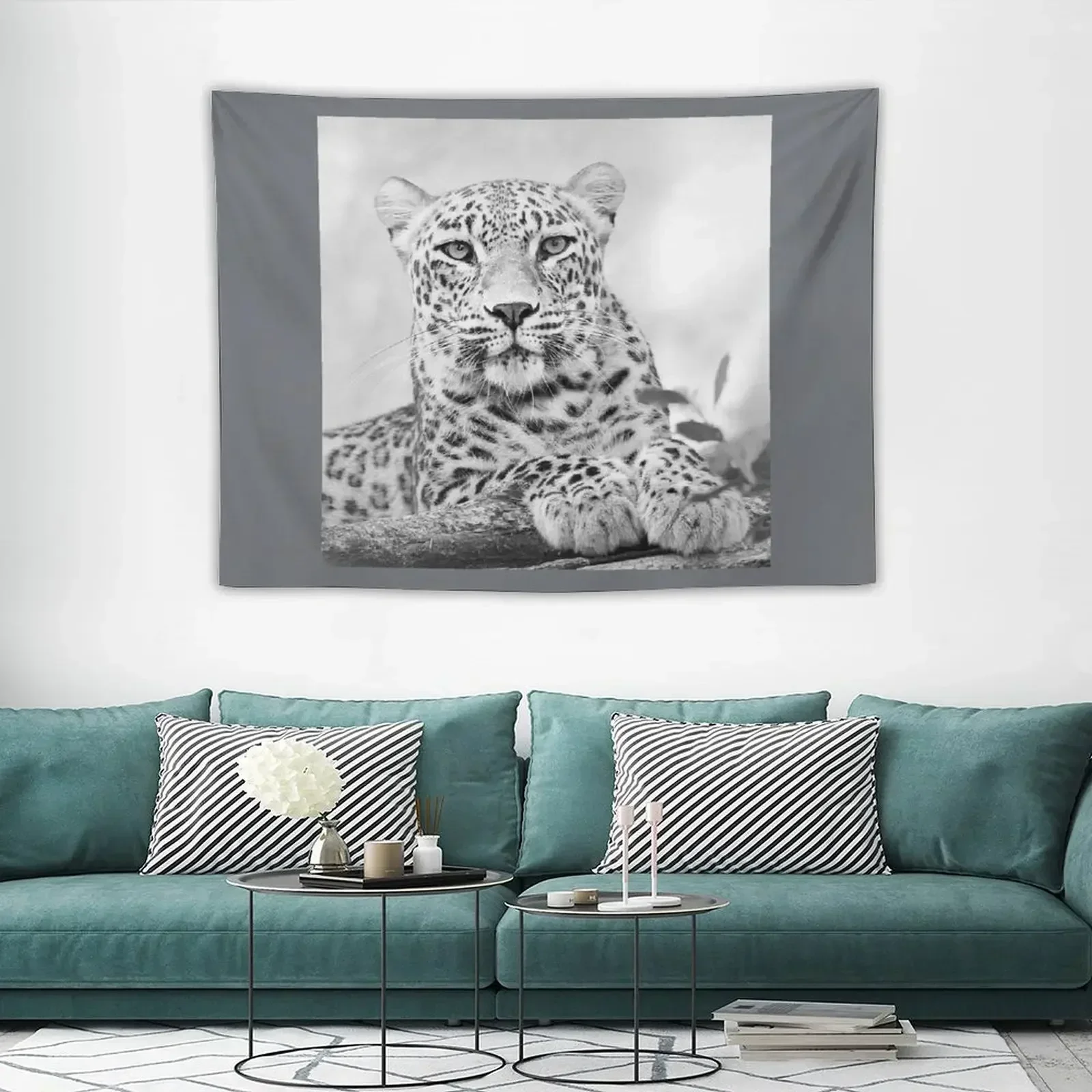 

Beautiful Black & White Photograph of a Leopard in the Wild Tapestry Aesthetic Room Decoration Tapestry