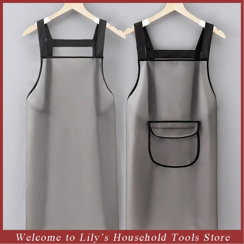 Waterproof Kitchen Apron Household PVC Oil Resistant Work Apron Transparent Black Dirt-Proof Cleaning Aprons for Cooking