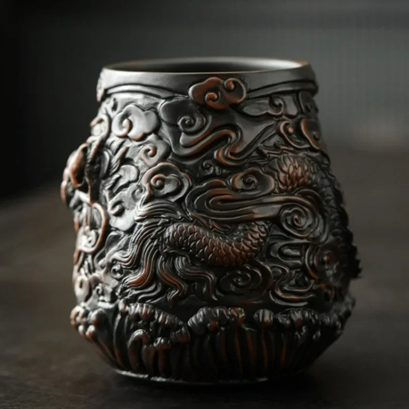 

Purple pottery hand carved tea set accessories Chinese retro tea can storage container