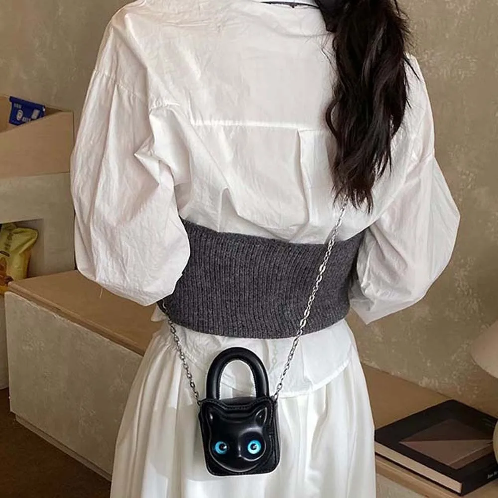 

Elegant Heterochromia Eyes Cat Handbag Mini Anti-splash Water Chain Cat Head Pouch Leather Magnetic Buckle