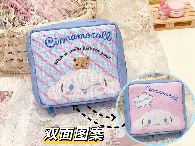 Kawaii Sanrio My Melody Cinnamonroll-Bolsa de almacenamiento de servilletas sanitarias para mujer, tampones de dibujos animados, Mini cosméticos,