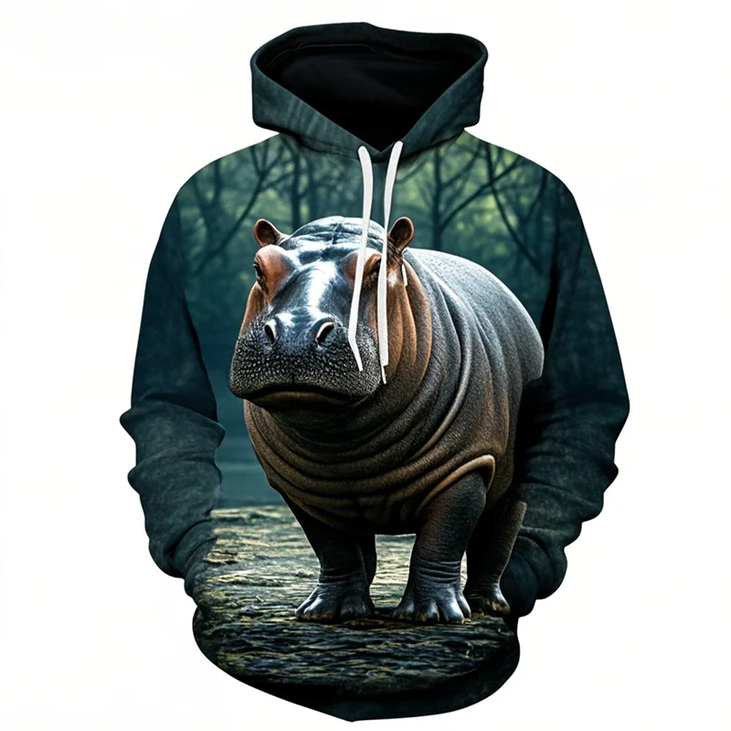 Sudaderas con capucha Unisex con estampado 3D de hipopótamo Animal, sudaderas con personalidad, Tops de gran tamaño, moda informal, lindo hipopótamo