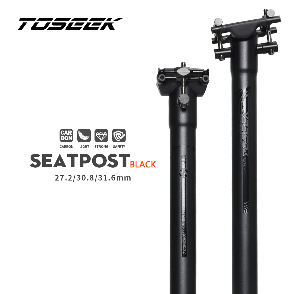 TOSEEK Carbon Seatpost Offset 0mm Mtb Retractable Canoe 27.2/30.8/31.6 Seat Post Super Light 170g Length 400mm Bicycle Seat