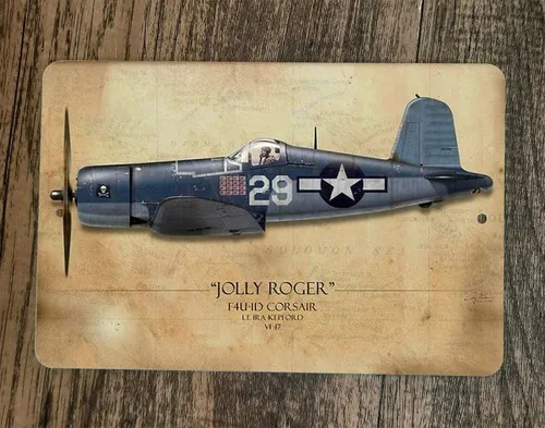 Jolly Roger F4U-1D Military Jet Plane  Metal Wall Sign Poster