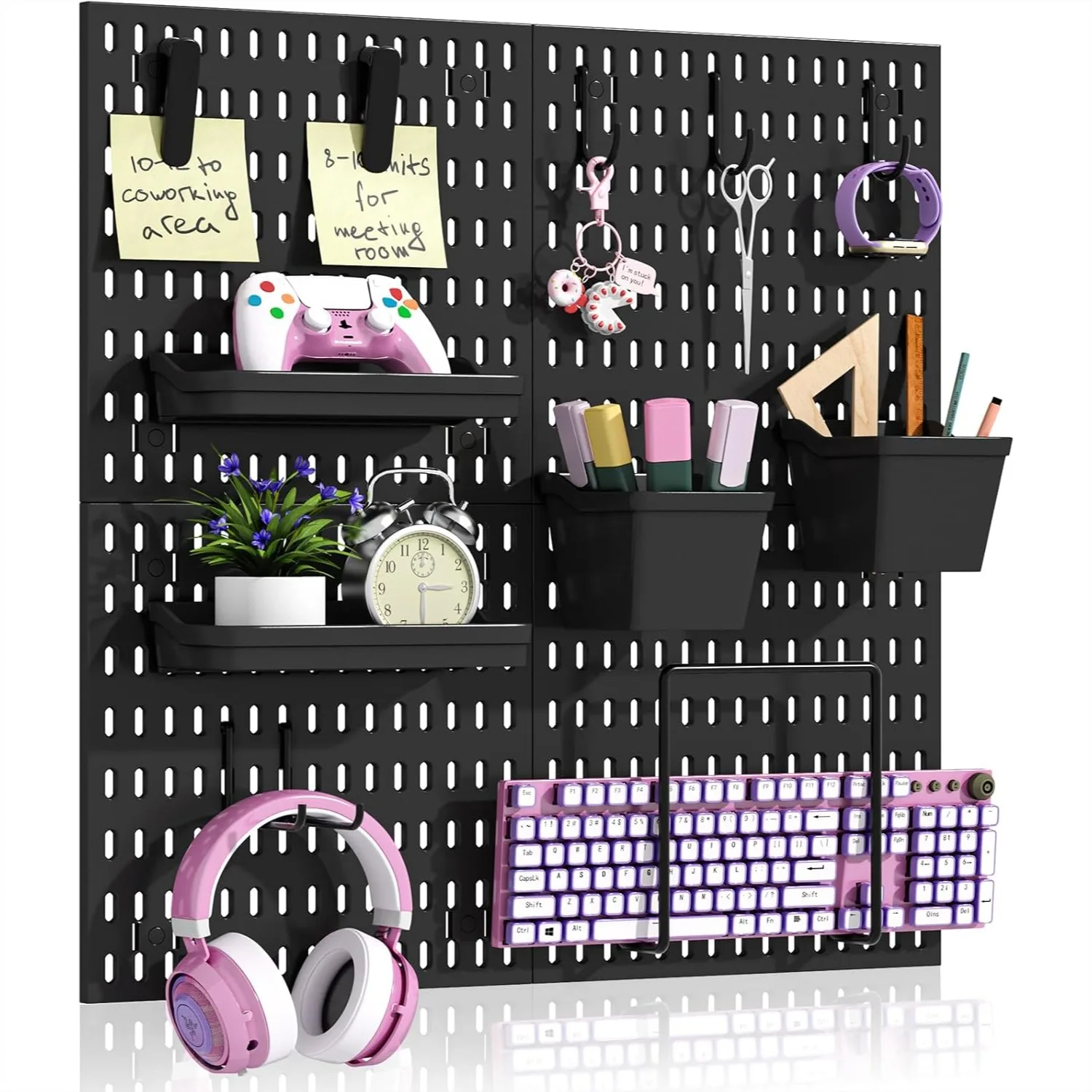 

Peg Board Wall Organizer 4-Pack - 12x12 Black Pegboard Combination Kit with 13 Accessories for Garage, Home, Office & Craft Room