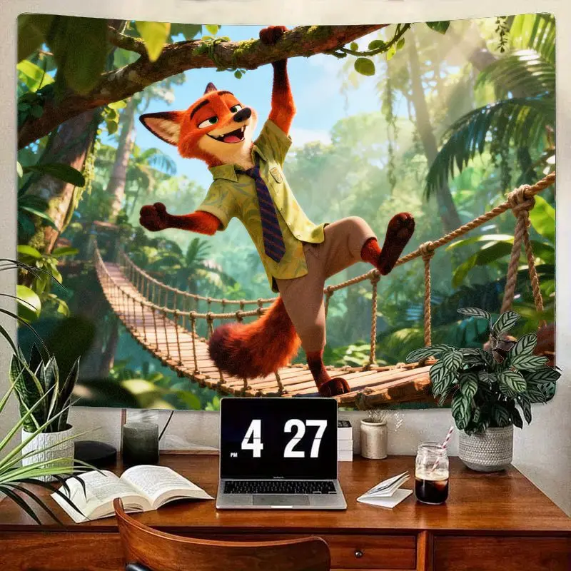 

1 шт. Zootopia Nick Wilde Fox Jungle Adventure Гобелен Забавный настенный художественный декор для гостиной, спальни, общежития, подарок для фанатов кино