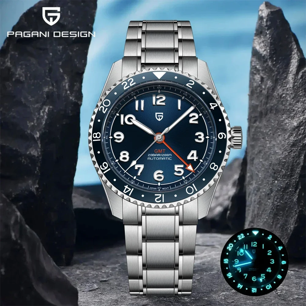 PAGANI DESIGN 2025New Automatic Mechanical Wristwatche Pearl DG5833GMT luminous Anti-magnetic Stainless Steel Watches for men
