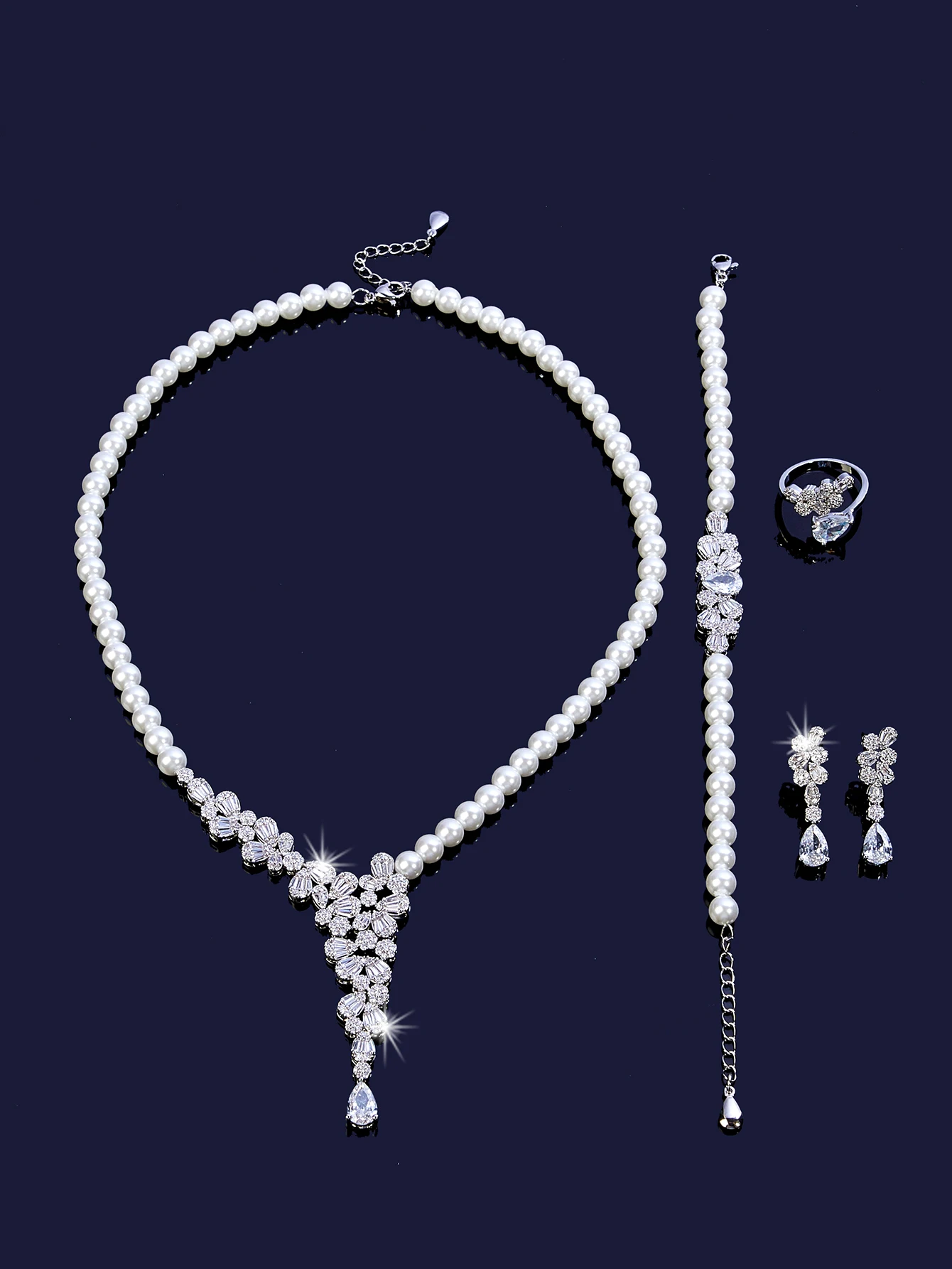 Dubai Pearl Necklace Set for Women Cubic Zirconia Party Engagement Wedding Jewelry sets Dress Suits Trendy Accessories