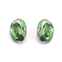 2024 New Fashion Green Enamel Striped Oval Shape Metal Earrings Women Jewelry Indian Vintage Statement Crystal Earrings Female