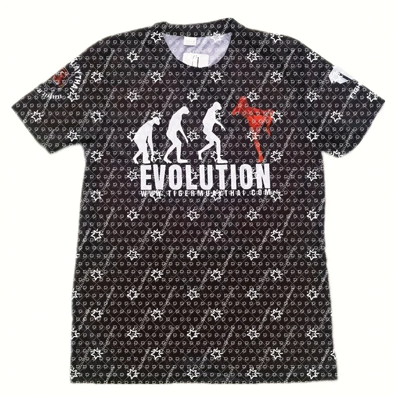 T-shirt à manches courtes avec motif graphique Muay Thai Tiger, imprimé « Evolution », modèle unisexe, décontracté, idéal pour les sports de combat, coupe ample, pour hommes et femmes, style streetwear.