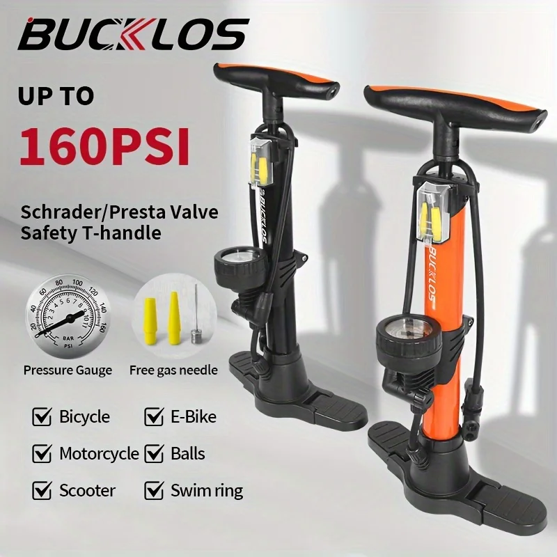 

Велосипедный насос BUCKLOS с барометром для клапана Schrader/Presta, прочный велосипедный насос высокого давления, аксессуары для велосипеда