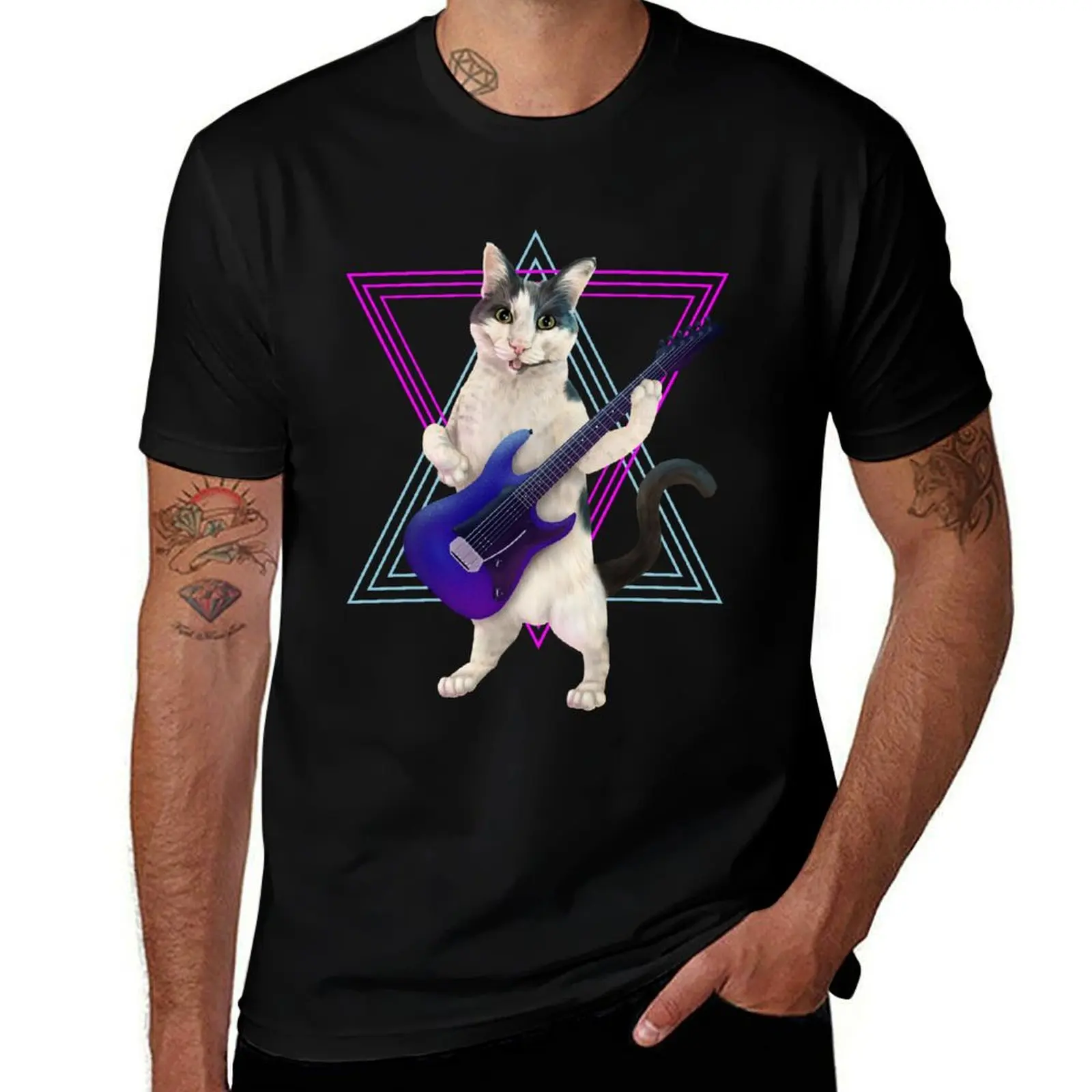 

Cat playing electric guitar T-Shirt vintage anime shirt summer tops boys whites Men's t shirts