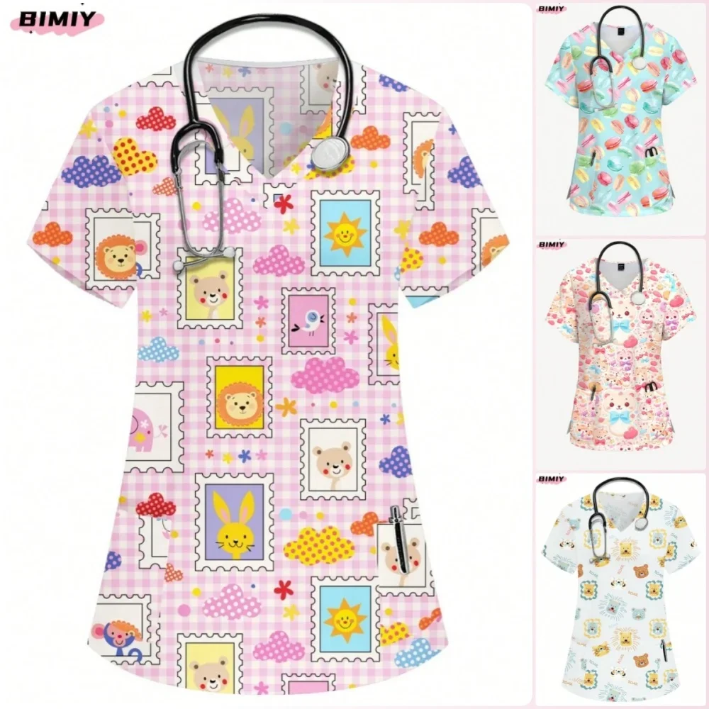 تي شيرت المستشفى كاجوال بأكمام قصيرة ملابس عمل طبيب الحيوانات الأليفة الدعك الطبية زي التمريض ملابس العمل الجراحية الصيدلة #1