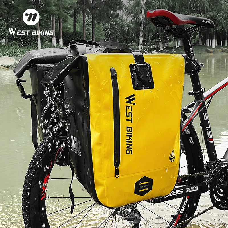 WEST BIKING Waterproof Bike Bag 25-27L Travel Cycling Bag Basket Bicycle Rear Rack Tail Seat Trunk Bag Bicycle Bag Panniers 1PCS