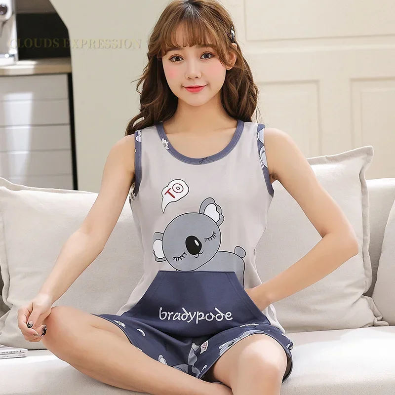 Summer Short Sleeved Pajamas For Women Cute Girl Sleepwear Cartoon Panda Pajama Set Pyjamas Yellow Sleepwear Homewear Fashion