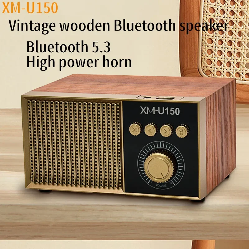 XM-U150 Retro Bluetooth Portable Speaker Wireless FM Radio Subwoofer Wireless High Fidelity Wooden Bluetooth Speaker Sound Box