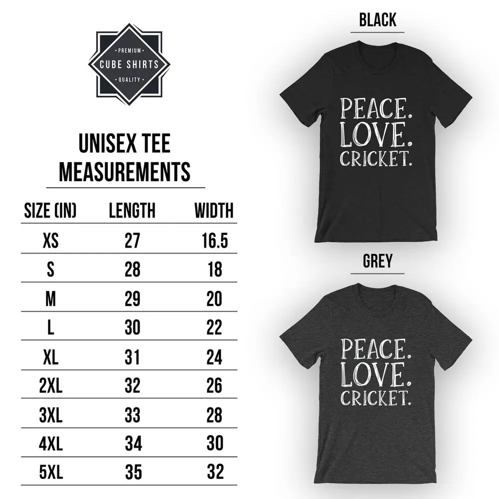 Unisex Peace. Love. Cricket. T-Shirt Funny Cricket Player Gift