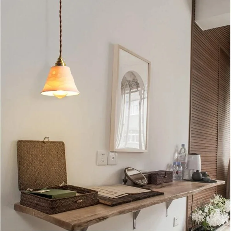 الرجعية النحاس شفافة السيراميك الثريا/مصباح السقف E27 الشمال بسيط الإقامة المنزلية الممر السرير مدخل بار مقهى نافذة مصباح