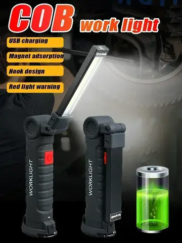 Portable COB LED Work Light USB Rechargeable LED Flashlight Inspection Lamp With Magnetic Hook Power Bank 18650 Battery Torch