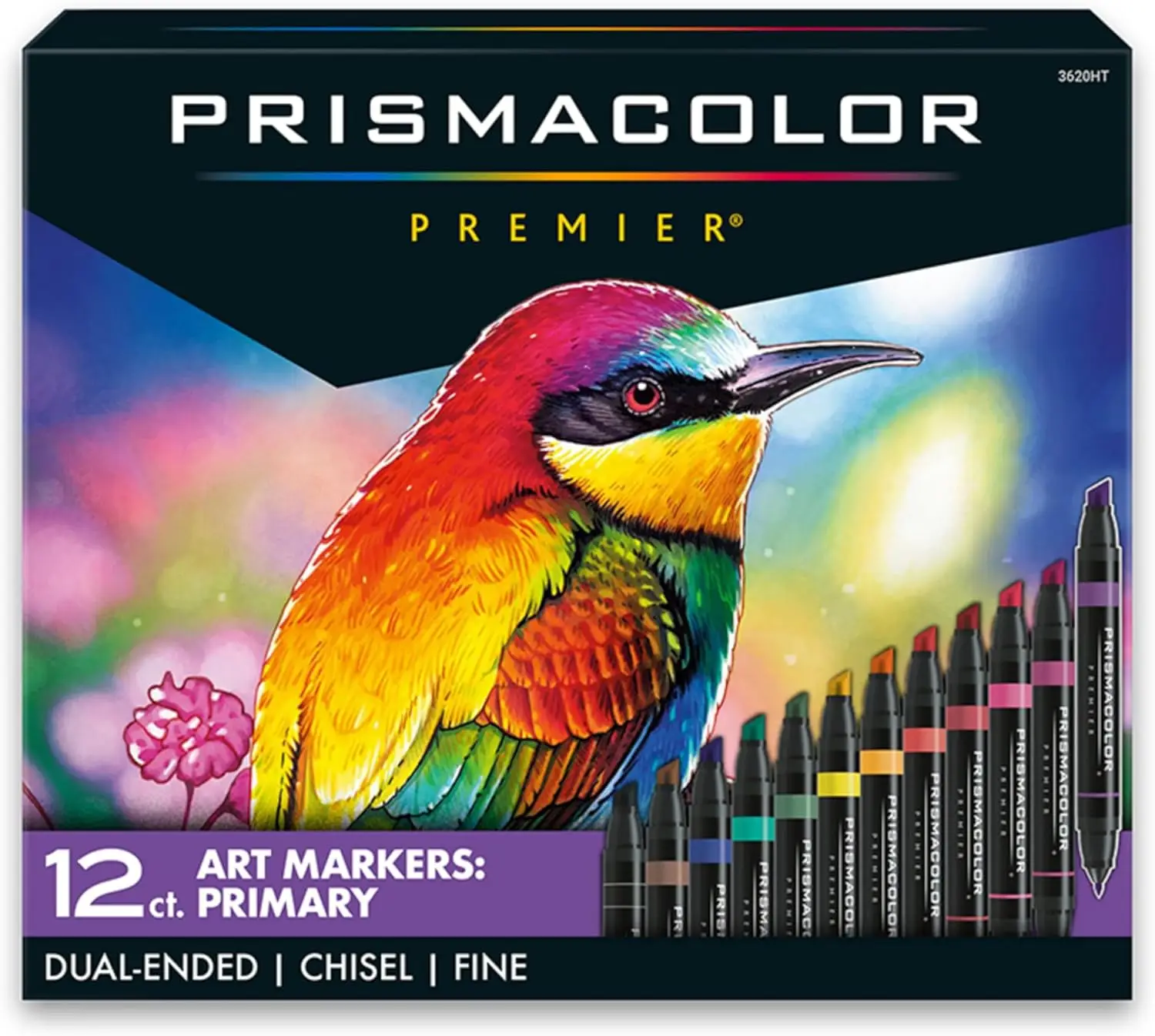 

Dual-Tip Art Markers, Fine & Chisel Tips, Primary Colors Set of 12 - Alcohol-Based Ink for Coloring
