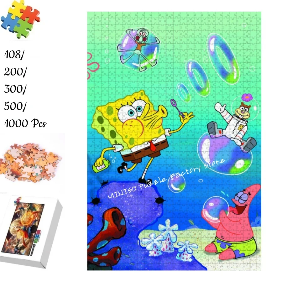Spongebob Squarepants Jigsaw Puzzles Cardboard/wooden 108/200/300/500/1000 Pieces Puzzles for Adults Kids Gifts Family Games ﻿