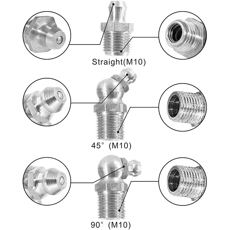 Imagem -02 - Aço Zerk Graxa Nipple Fittings Sortimento Kit em Linha Reta 90 Graus 45 Graus Angular m6 m8 M10 230 Peças de