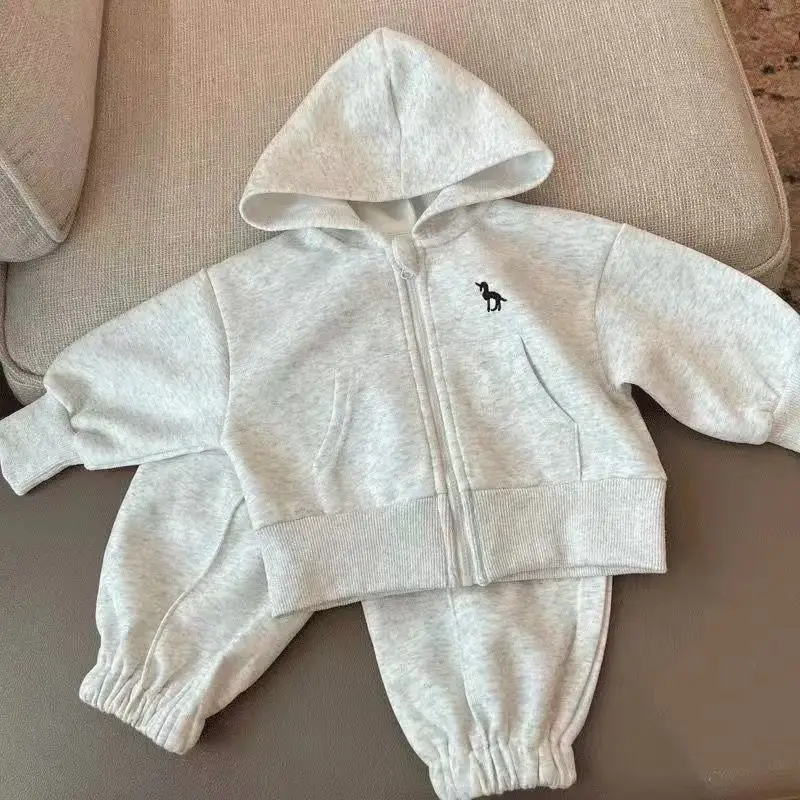 Children's Hoodie Set 2025 Boys' Spring and Autumn New Style Simple and Stylish Jacket Pants Two-piece Set for Children