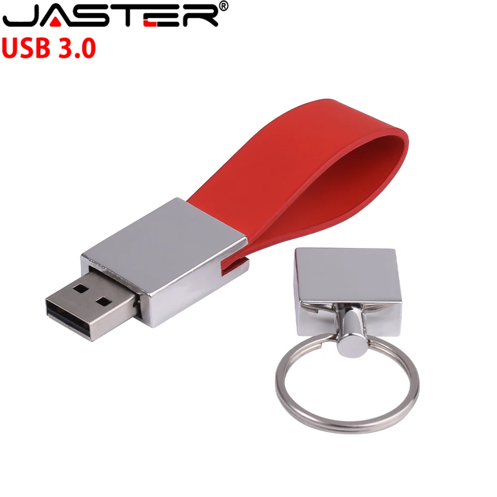 

JASTER Высокоскоростной кожаный флэш-накопитель USB 3.0 128 ГБ с металлической крышкой, красная карта памяти 64 ГБ с бесплатным кольцом для ключей, креативный подарок, ручка-накопитель