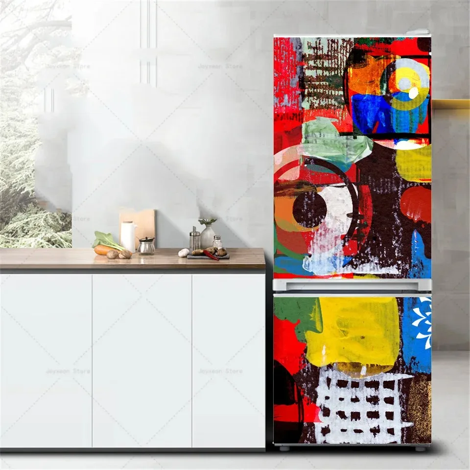 Abstract Graffiti Refrigerator Sticker, Waterproof Removable Peel and Stick Door Decal for Kitchen